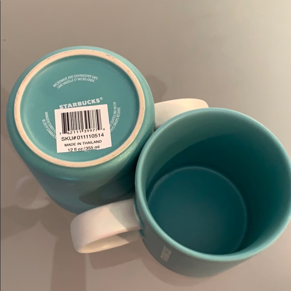 STARBUCKS SET OF 2 COFFEE MUGS AQUA PEARL POLISH - Picture 9 of 11